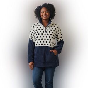 ODDY Navy and White Polka Dot Fleece Jacket